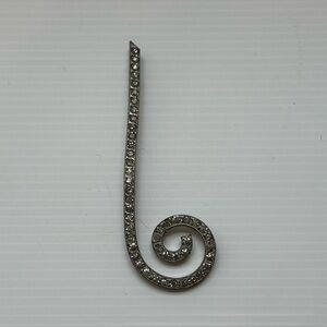 Vintage Swirl Rhinestone Brooch Fur Pin 4 Inches Long